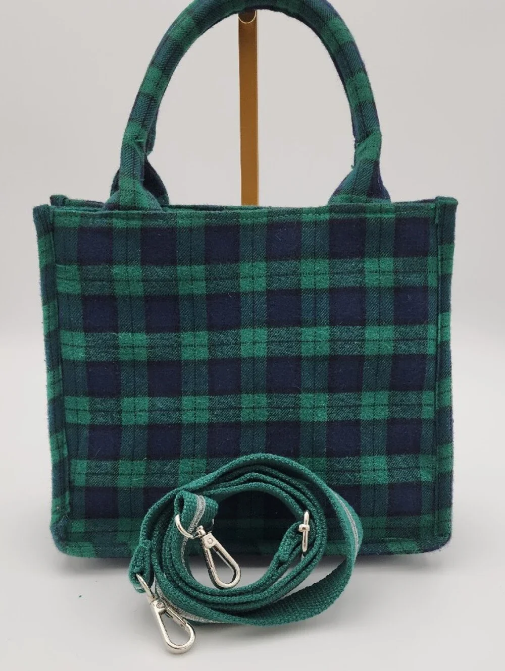 America & Beyond Green Plaid Beaded Tote
